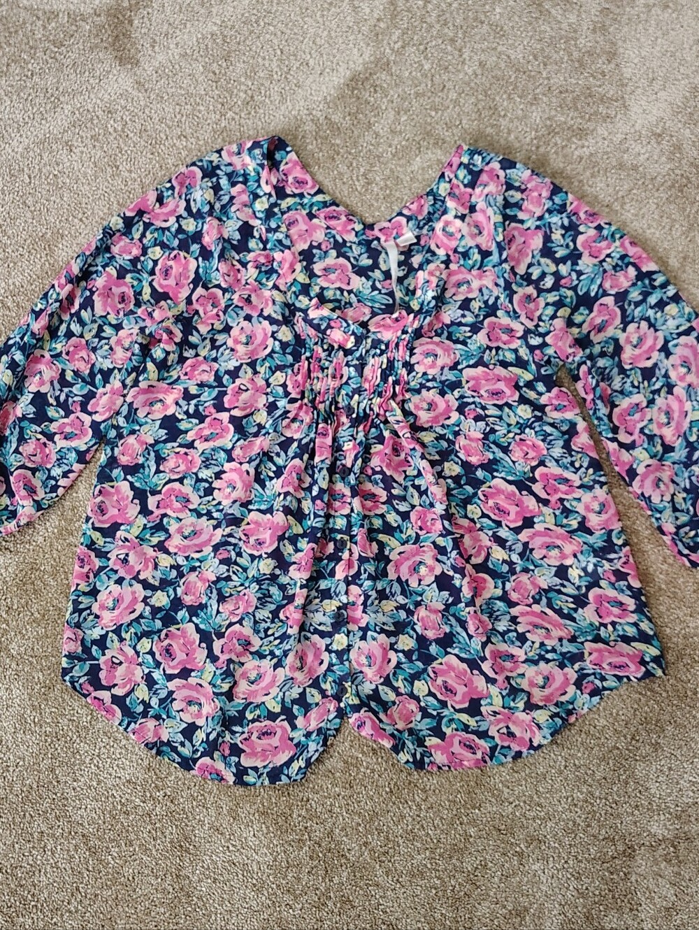 LC Lauren Conrad Womens Floral ¾ Sleeve Chiffon Blouse Pleated Button Front XS